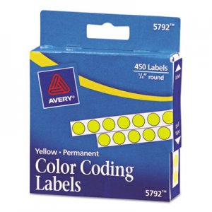 Avery Handwrite-Only Permanent Self-Adhesive Round Color-Coding Labels in Dispensers, 0.25" dia., Yellow, 450/Roll, (5792) AVE05792