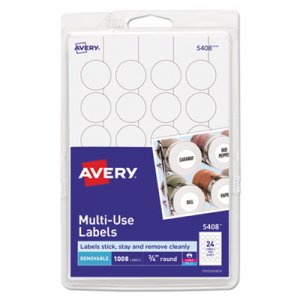Avery Removable Multi-Use Labels, Inkjet/Laser Printers, 0.75" dia., White, 24/Sheet, 42 Sheets/Pack, (5408) AVE05408 05408