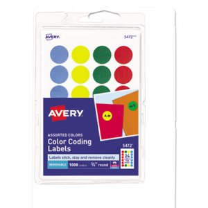 Avery Printable Self-Adhesive Removable Color-Coding Labels, 0.75" dia., Assorted Colors, 24/Sheet, 42 Sheets/Pack, (5472) AVE05472