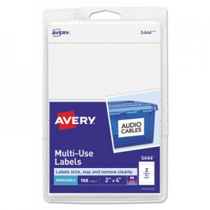 Avery Removable Multi-Use Labels, Inkjet/Laser Printers, 2 x 4, White, 2/Sheet, 50 Sheets/Pack, (5444) AVE05444 05444