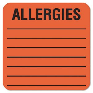 Tabbies Allergy Warning Labels, ALLERGIES, 2 x 2, Fluorescent Red, 500/Roll TAB40560 40560