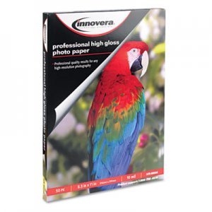 Innovera High-Gloss Photo Paper, 10 mil, 8.5 x 11, High-Gloss White, 50/Pack IVR99550