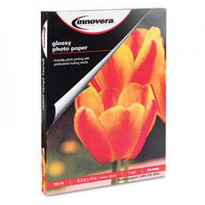 Innovera Glossy Photo Paper, 7 mil, 8.5 x 11, Glossy White, 100/Pack IVR99490