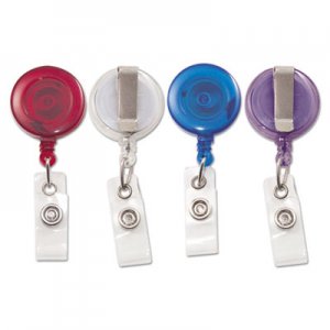 Advantus Translucent Retractable ID Card Reel, 34" Extension, Assorted Colors, 4/Pack AVT75464 75464