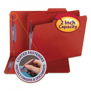 Smead Colored Pressboard Folders with Two SafeSHIELD Coated Fasteners, 1/3-Cut Tabs, Letter Size, Bright Red, 25/Box SMD14936