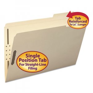 Smead Top Tab 2-Fastener Folders, 1/3-Cut Tabs, Right Position, Legal Size, 11 pt. Manila, 50/Box SMD19538