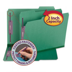 Smead Colored Pressboard Folders with Two SafeSHIELD Coated Fasteners, 1/3-Cut Tabs, Letter Size, Green, 25/Box SMD14938 14938