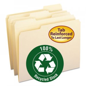 Smead 100% Recycled Reinforced Top Tab File Folders, 1/3-Cut Tabs, Letter Size, Manila, 100/Box SMD10347 10347