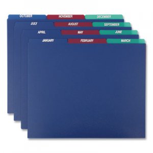 Pendaflex Poly Top Tab File Guides, 1/3-Cut Top Tab, January to December, 8.5 x 11, Assorted Colors