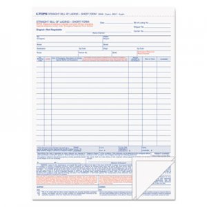 TOPS Bill of Lading,16-Line, 8-1/2 x 11, Three-Part Carbonless, 50 Forms TOP3846 3846