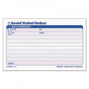 TOPS Avoid Verbal Orders Manifold Book, 6 1/4 x 4 1/4, 2-Part Carbonless, 50 Sets/BK TOP46373