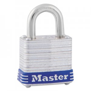 Master Lock Four-Pin Tumbler Lock, Laminated Steel Body, 1 1/8" Wide, Silver/Blue, Two Keys MLK7D 7D