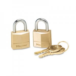 Master Lock Three-Pin Brass Tumbler Locks, 3/4" Wide, 2 Locks and 2 Keys, 2/Pack MLK120T 120T