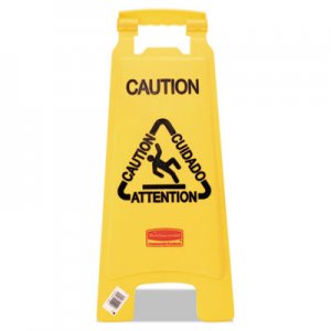 Rubbermaid Commercial Multilingual "Caution" Floor Sign, Plastic, 11 x 12 x 25, Bright Yellow RCP611200YW FG611200YEL