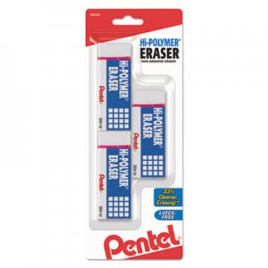 Pentel Hi-Polymer Eraser, Rectangular, Medium, White, Latex-Free Hi-Polymer, 3/Pack PENZEH10BP3K6 ZEH10BP3-K6