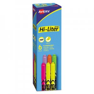 Avery HI-LITER Pen-Style Highlighter, Chisel, Assorted Fluorescent Colors, 6/Set AVE23565 23565