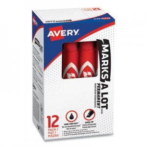 Avery Marks-A-Lot Regular Desk-Style Permanent Marker, Chisel Tip, Red, Dozen AVE07887 07887