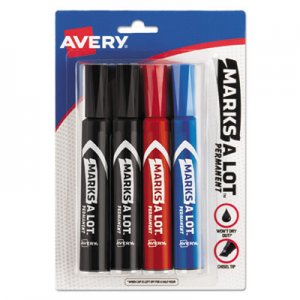 Avery Marks-A-Lot Regular Desk-Style Permanent Marker, Chisel Tip, Assorted, 4/Set AVE07905 07905