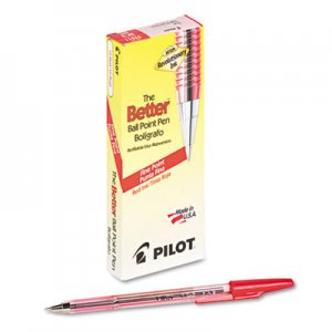 Pilot Better Stick Ballpoint Pen, Fine 0.7mm, Red Ink, Translucent Red Barrel, Dozen PIL37011 37011