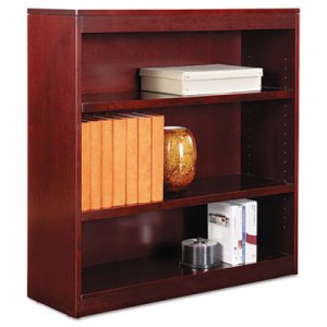 Alera Square Corner Wood Veneer Bookcase, Three-Shelf, 35.63"w x 11.81"d x 35.91"h, Mahogany