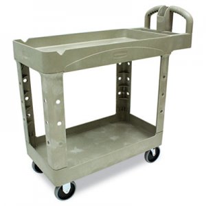 Rubbermaid Commercial Heavy-Duty Utility Cart, Two-Shelf, 17.13w x 38.5d x 38.88h, Beige RCP450088BG FG450088BEIG