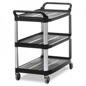 Rubbermaid Commercial Open Sided Utility Cart, Three-Shelf, 40.63w x 20d x 37.81h, Black RCP409100BLA FG409100BLA