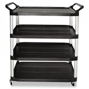 Rubbermaid Commercial Open Sided Utility Cart, Four-Shelf, 40.63w x 20d x 51h, Black RCP409600BLA FG409600BLA