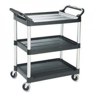 Rubbermaid Commercial Economy Plastic Cart, Three-Shelf, 18.63w x 33.63d x 37.75h, Black RCP342488BLA FG342488BLA