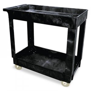 Rubbermaid Commercial Service/Utility Cart, Two-Shelf, 34.13w x 17.38d x 32.38h, Black RCP9T6600BLA FG9T6600BLA