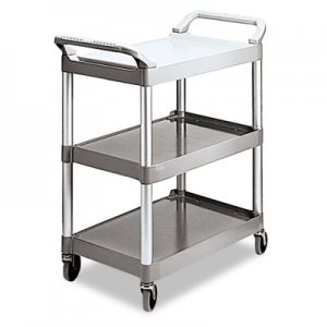 Rubbermaid Commercial Economy Plastic Cart, Three-Shelf, 18.63w x 33.63d x 37.75h, Platinum RCP342488PM FG342488PLAT