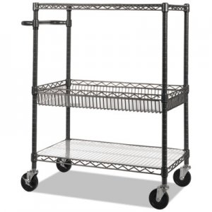 Alera Three-Tier Wire Rolling Cart, 34w x 18d x 40h, Black Anthracite ALESW543018BA