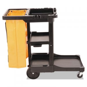 Rubbermaid Commercial Multi-Shelf Cleaning Cart, Three-Shelf, 20w x 45d x 38.25h, Black RCP617388BK FG617388BLA