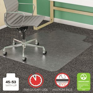 deflecto SuperMat Frequent Use Chair Mat for Medium Pile Carpet, 45 x 53, Wide Lipped, Clear DEFCM14233 CM14233