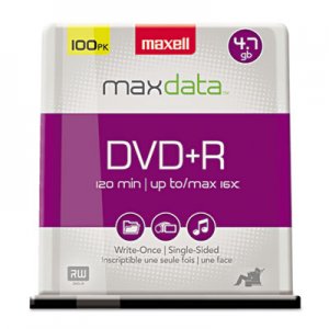 Maxell DVD+R Discs, 4.7GB, 16x, Spindle, Silver, 100/Pack MAX639016 639016