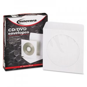 Innovera CD/DVD Envelopes, Clear Window, White, 50/Pack IVR39403