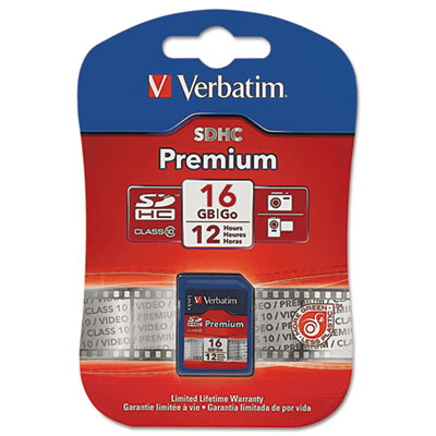 Verbatim Premium SDHC Memory Card, Class 10, 16GB 96808 VER96808