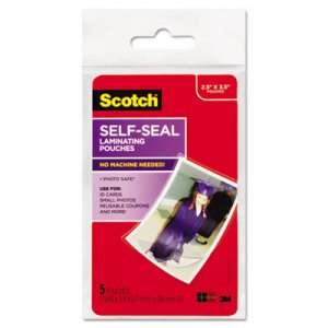 Scotch Self-Sealing Laminating Pouches, 9.5 mil, 2.81" x 3.75", Gloss Clear, 5/Pack MMMPL903G PL903G