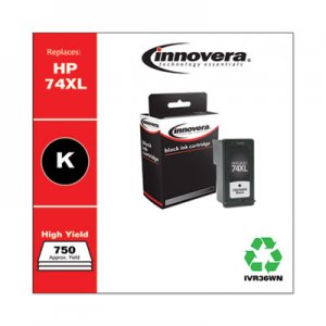 Innovera Remanufactured Black High-Yield Ink, Replacement for HP 74XL (CB336WN), 750 Page-Yield IVR36WN