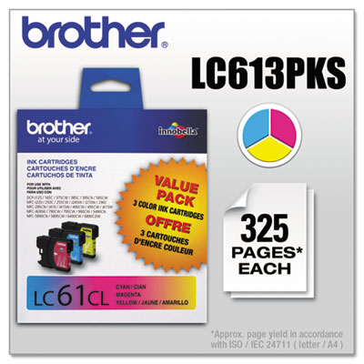 Brother (LC-61) Innobella Ink, 325 Page-Yield, 3/Pack, Cyan; Magenta; Yellow LC613PKS BRTLC613PKS