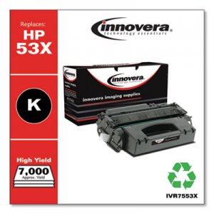 Innovera Remanufactured Black High-Yield Toner, Replacement for HP 53X (Q7553X), 7,000 Page-Yield IVR7553X