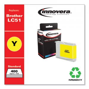 Innovera Remanufactured Yellow Ink, Replacement for Brother LC51Y, 400 Page-Yield IVR20051Y