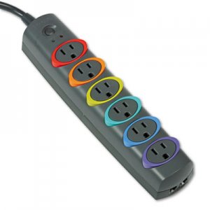 Kensington SmartSockets Color-Coded Strip Surge Protector, 6 Outlets, 7 ft Cord, 945 Joules KMW62147 K62147NA