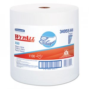 WypAll X60 Cloths, Jumbo Roll, White, 12 1/2 x 13 2/5, 1100 Towels/Roll KCC34955 34955