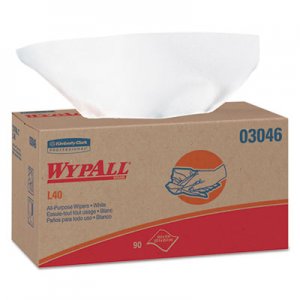 WypAll L40 Towels, POP-UP Box, White, 10 4/5 x 10, 90/Box, 9 Boxes/Carton KCC03046 03046