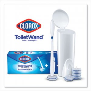 Clorox Toilet Wand Disposable Toilet Cleaning Kit: Handle, Caddy and Refills, White CLO03191 03191