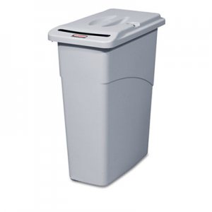 Rubbermaid Commercial Slim Jim Confidential Document Receptacle with Lid, Rectangle, 23 gal, Light Gray RCP9W15LGY FG9W1500LGRAY