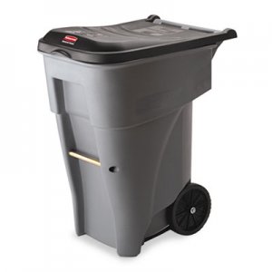 Rubbermaid Commercial Brute Rollout Heavy-Duty Waste Container, Square, Polyethylene, 65 gal, Gray RCP9W21GY FG9W2100GRAY