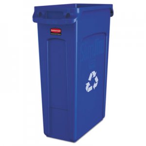 Rubbermaid Commercial Slim Jim Recycling Container with Venting Channels, Plastic, 23 gal, Blue RCP354007BE FG354007BLUE