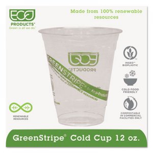 Eco-Products GreenStripe Renewable and Compostable Cold Cups - 12 oz, 50/Pack, 20 Packs/Carton ECOEPCC12GS EP-CC12-GS