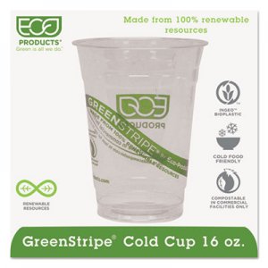 Eco-Products GreenStripe Renewable and Compostable Cold Cups - 16 oz, 50/Pack, 20 Packs/Carton ECOEPCC16GS EP-CC16-GS